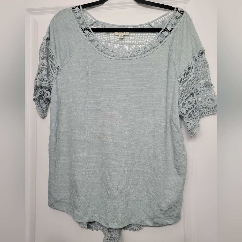 Umgee Light Green Lace Accent Top